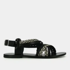 Nu-pieds en cuir noir à bride